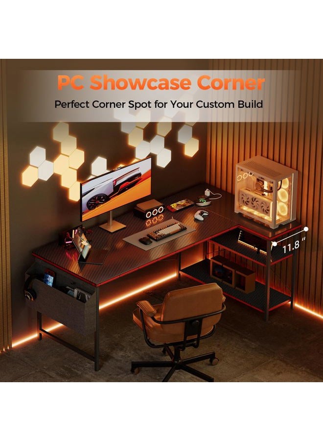 Mericonia Small L Shaped Computer Desk with Power Outlets, Gaming Desk for Small Spaces, Corner Desk with Reversible Storage Shelves, Study Writing Table for Home Office - Image 2