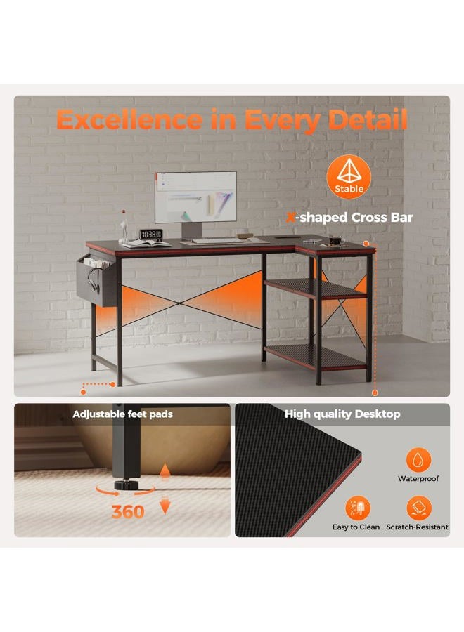 Mericonia Small L Shaped Computer Desk with Power Outlets, Gaming Desk for Small Spaces, Corner Desk with Reversible Storage Shelves, Study Writing Table for Home Office - Image 4