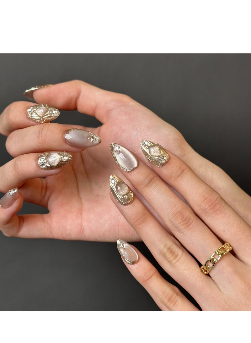 Press On Nails, Fake nails 10 PCS, Fully Handcrafted Nails With Glue Kit Brown Medium Buchirati Style Almond Reusable For Women Girls - Image 2