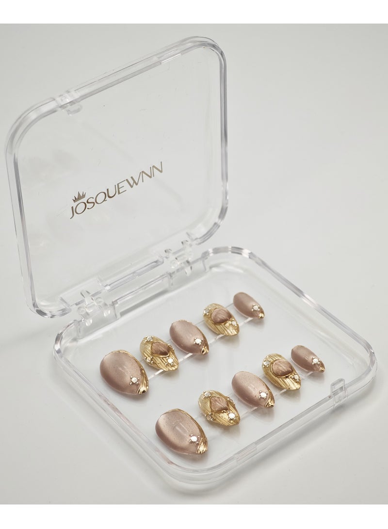 Press On Nails, Fake nails 10 PCS, Fully Handcrafted Nails With Glue Kit Brown Medium Buchirati Style Almond Reusable For Women Girls - Image 5