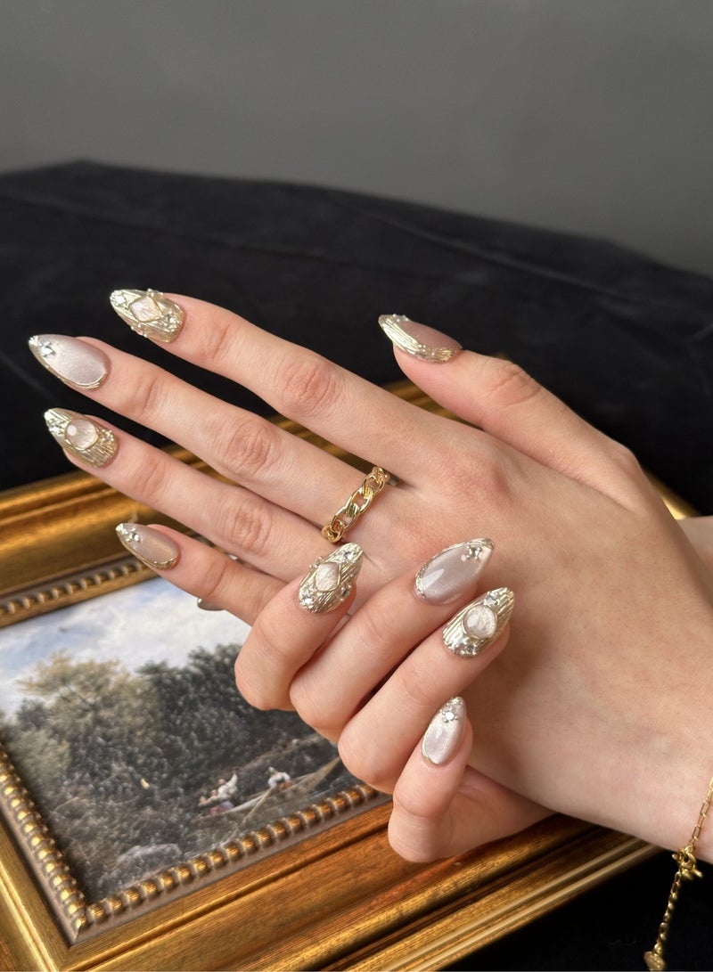 Press On Nails, Fake nails 10 PCS, Fully Handcrafted Nails With Glue Kit Brown Medium Buchirati Style Almond Reusable For Women Girls - Image 3