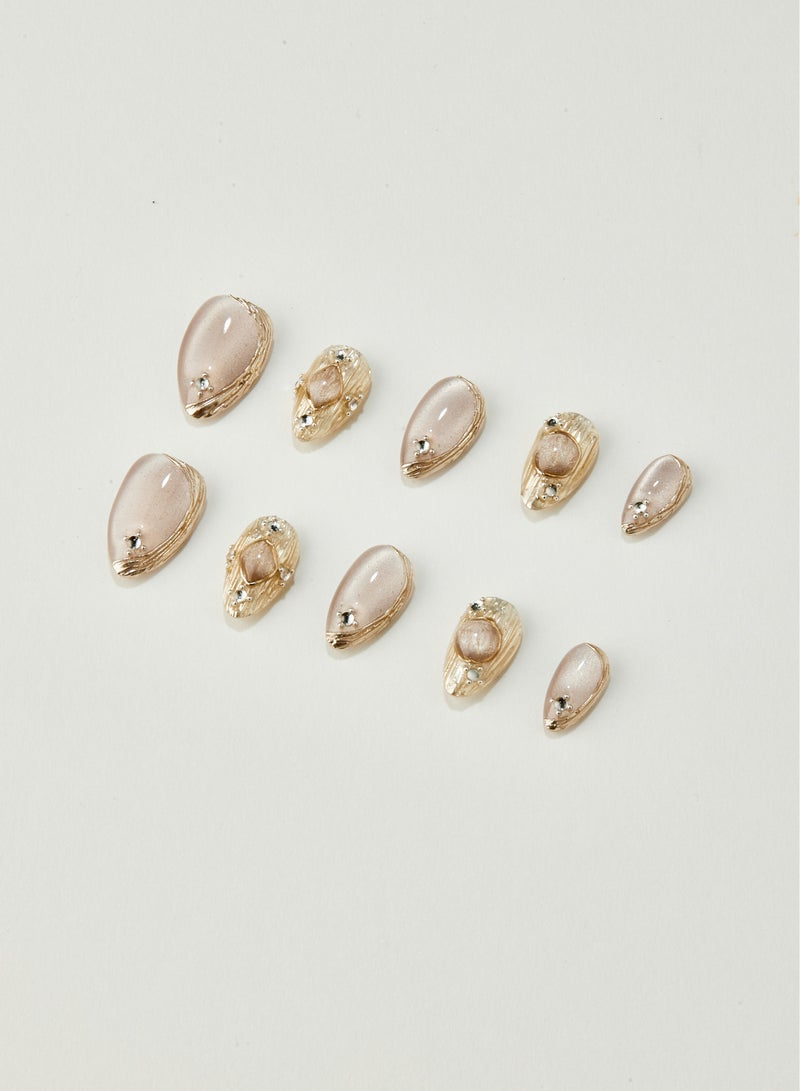 Press On Nails, Fake nails 10 PCS, Fully Handcrafted Nails With Glue Kit Brown Medium Buchirati Style Almond Reusable For Women Girls - Image 4