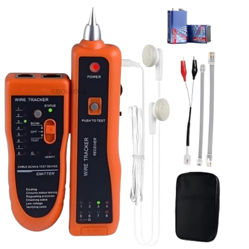 COOLCOLD LAN Cable Tester with Wire Tracker | RJ45 RJ11 Network Cable Tester & Line Finder | Ethernet LAN Cat5 Cat6 Cable Tracker for Telephone Phone Line Testing | Tone Probe Kit with 2×9V Batteries - Image 1