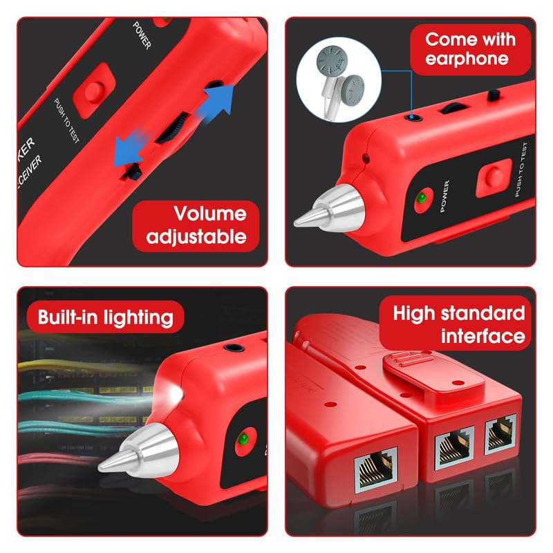 COOLCOLD LAN Cable Tester with Wire Tracker | RJ45 RJ11 Network Cable Tester & Line Finder | Ethernet LAN Cat5 Cat6 Cable Tracker for Telephone Phone Line Testing | Tone Probe Kit with 2×9V Batteries - Image 3
