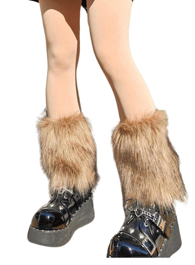 SHENHE Women's Faux Fur Fuzzy Leg Warmers Y2k Vintage Short Plush Leg Warmers Brown One-Size - Image 1
