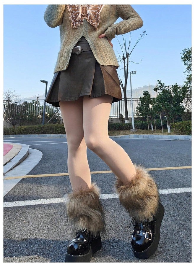 SHENHE Women's Faux Fur Fuzzy Leg Warmers Y2k Vintage Short Plush Leg Warmers Brown One-Size - Image 4
