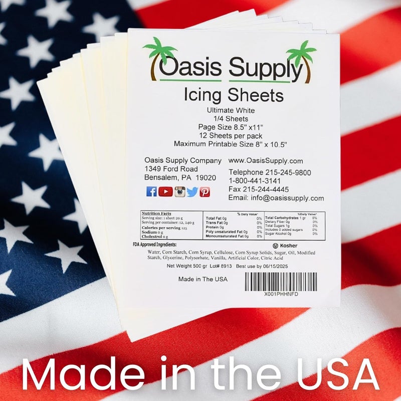 Oasis Supply , Ultra Flexible Icing Sheets, White, Paper 8.5" x 11", 12 count, Made in the USA - Image 2