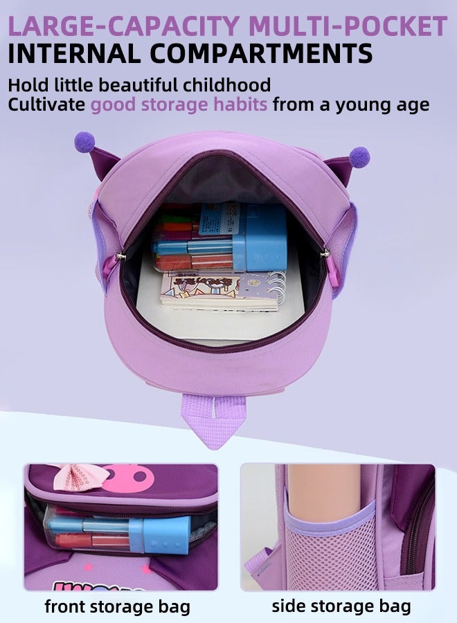 Kids Backpack - Lightweight Waterproof School Bag - Cartoon Girls School Bag Kids School Bag Kuromi Purple Mini School Bag For Preschoolers - Image 3