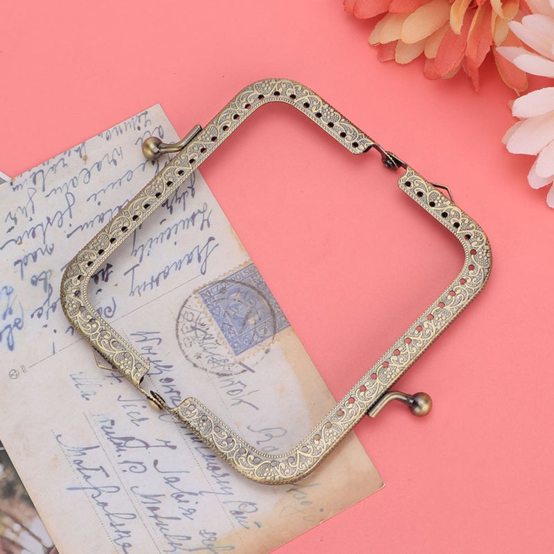 2pcs DIY Bag Handle Green Bronze Square Purse Frame Embossed Metal Handbag Handle (10.5cm) - Image 4