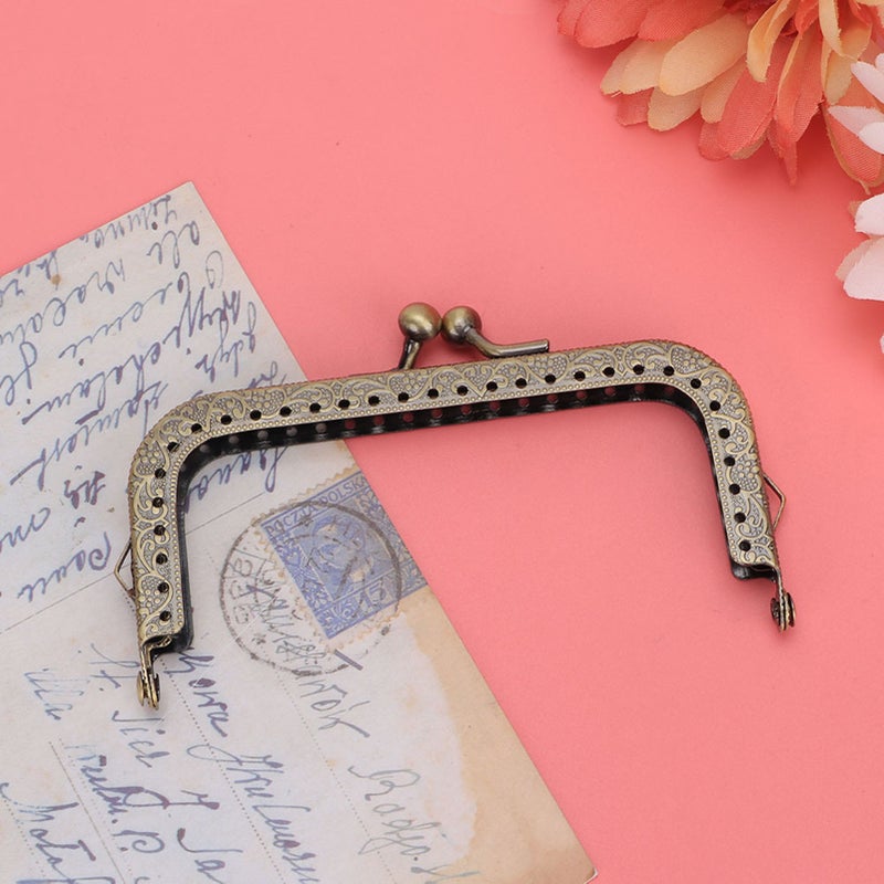 2pcs DIY Bag Handle Green Bronze Square Purse Frame Embossed Metal Handbag Handle (10.5cm) - Image 1
