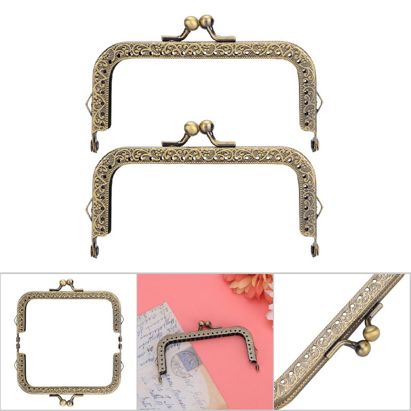 2pcs DIY Bag Handle Green Bronze Square Purse Frame Embossed Metal Handbag Handle (10.5cm) - Image 2