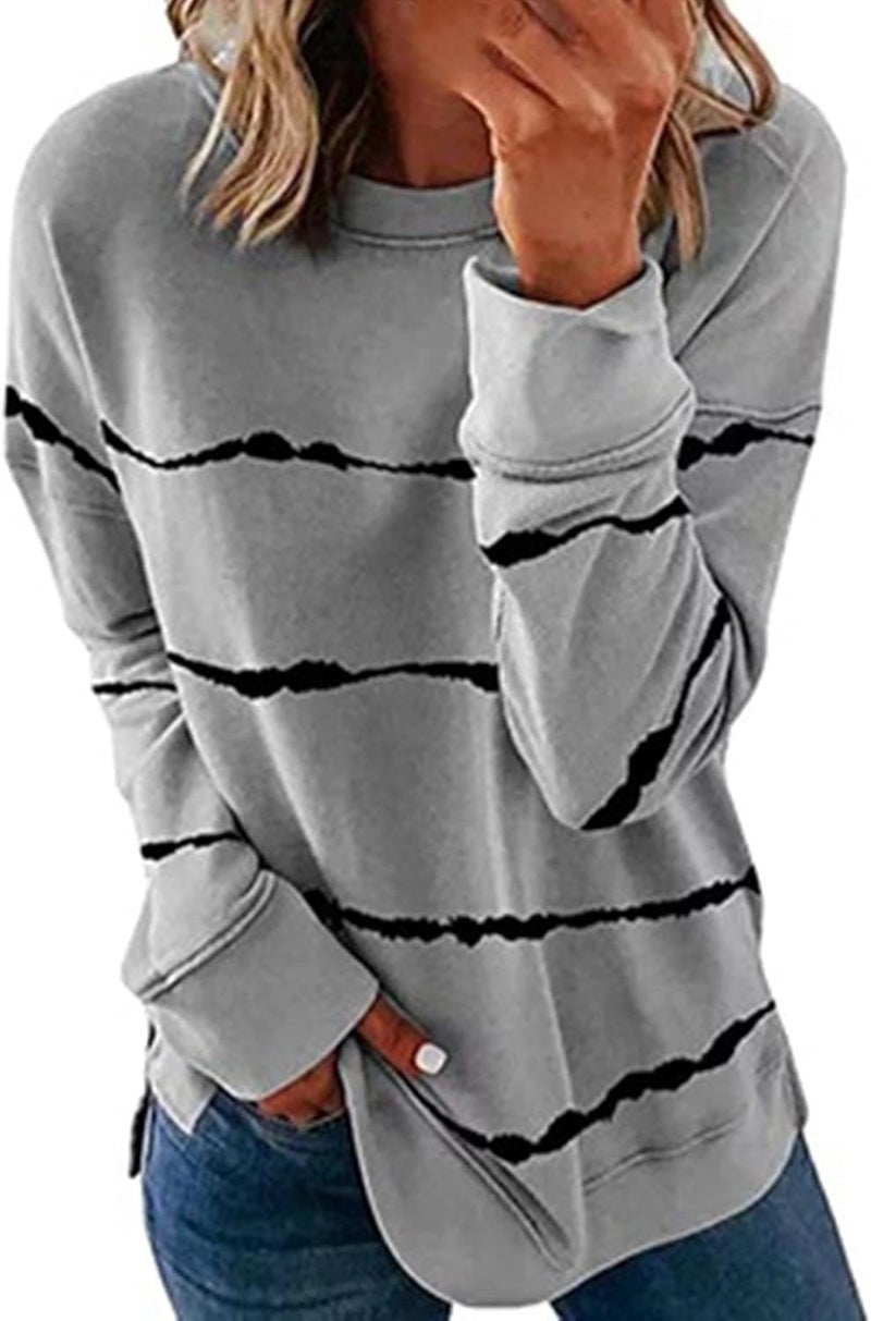 cheekyglo Womens 2022 Fall Winter Fashion Tops Casual Long Sleeve Crewneck Sweatshirt Blouse Striped Loose Soft Pullover Shirts - Image 1