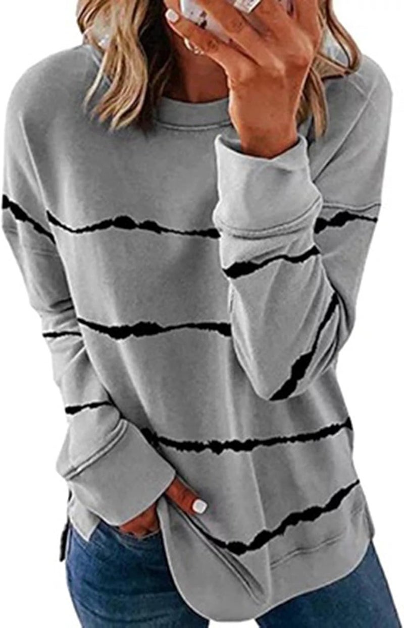 cheekyglo Womens 2022 Fall Winter Fashion Tops Casual Long Sleeve Crewneck Sweatshirt Blouse Striped Loose Soft Pullover Shirts - Image 2