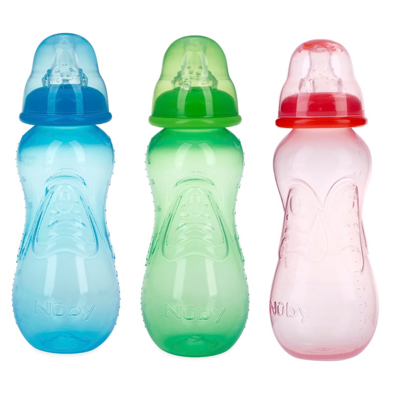 Nuby Non-Drip Standard Neck Bottles, 10 Ounce, Colors May Vary, Pack of 3 Bottles - Image 4