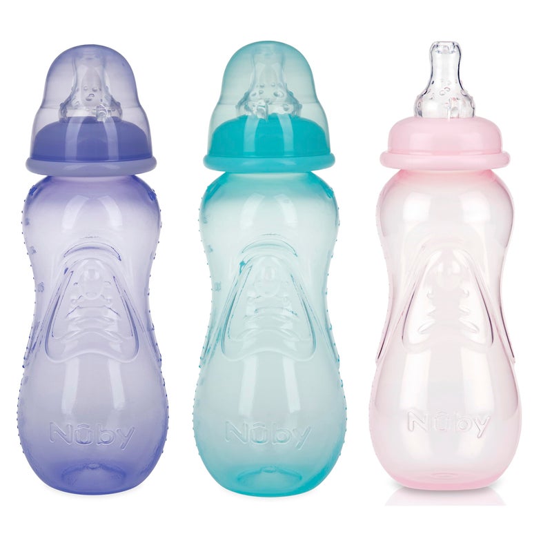Nuby Non-Drip Standard Neck Bottles, 10 Ounce, Colors May Vary, Pack of 3 Bottles - Image 5