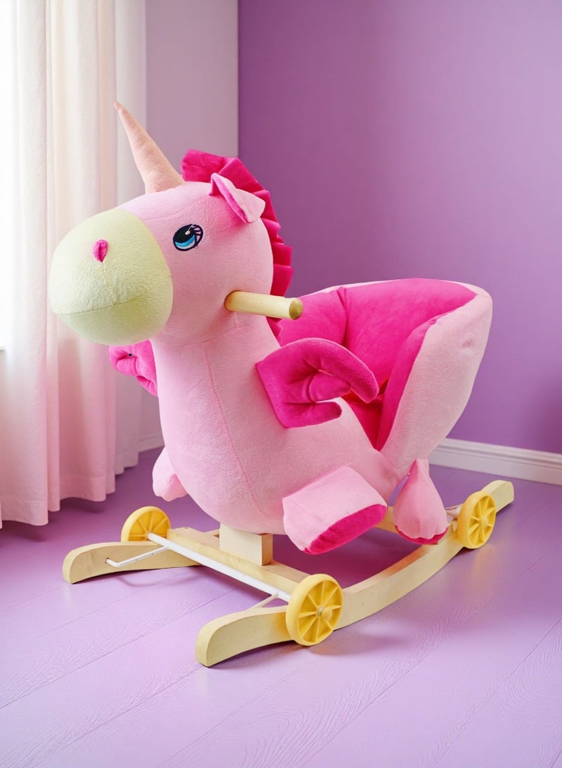إيزي فيتشور حصان هزاز يونيكورن 2 في 1 من إيزي فيوتشر للأطفال الصغار، لعبة هزازة محشوة بعجلات ومنزلق - Image 1