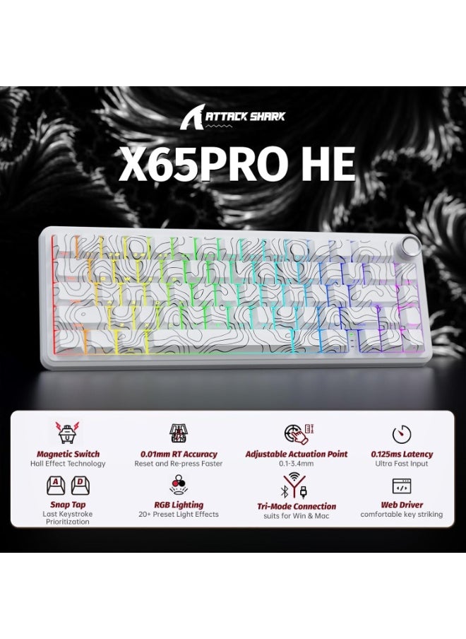 Attack Shark X65PRO HE Rapid Trigger Wireless Gaming Keyboard, 0.01mm RT Accuracy 8KHz Polling Rate Wired Keyboard with Magnetic Switch, Tri-Mode, Adjustable Actuation, RGB Lighting for PC/Mac/Gamer  - Image 2