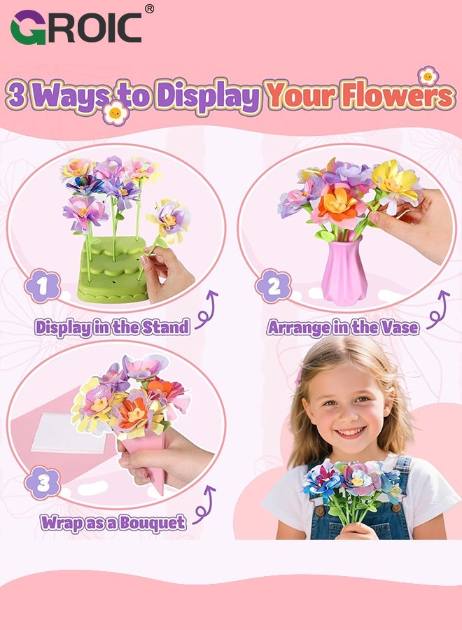 GROIC Fabric Flower Bouquets Toys,Arts and Crafts for Kids,DIY Flower Making Kit, Creative Arts and Crafts for Kids,Preschool Educational Toys for Building Your Flower Bouquet - Image 4