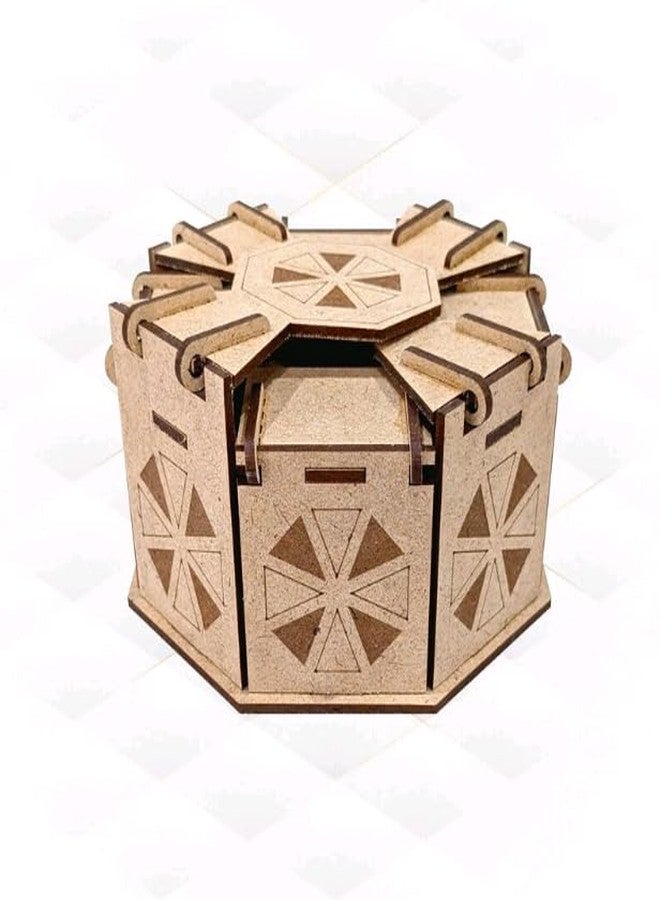 MeeCraft Laser-Cut Wooden Heptagonal Box - Fun DIY Project for Jewellery Storage & Decor (13.3x13.3x7.7cm, Brown) - Image 3