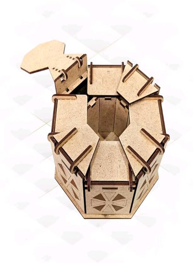MeeCraft Laser-Cut Wooden Heptagonal Box - Fun DIY Project for Jewellery Storage & Decor (13.3x13.3x7.7cm, Brown) - Image 2