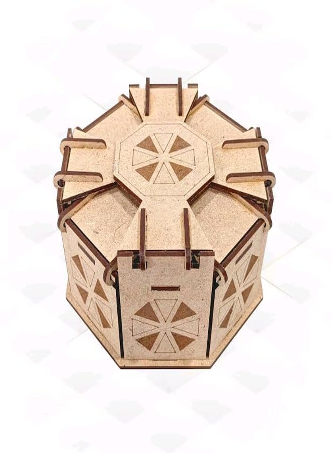 MeeCraft Laser-Cut Wooden Heptagonal Box - Fun DIY Project for Jewellery Storage & Decor (13.3x13.3x7.7cm, Brown) - Image 1