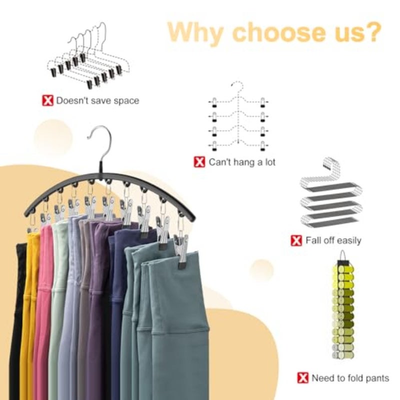 Legging Organizer for Closet, Metal Yoga Pants Hangers w/10 Clips Holds 20 Leggings, Space Saving Hanging Closet Organizer w/Rubber Coated Closet Organizers and Storage - Image 2
