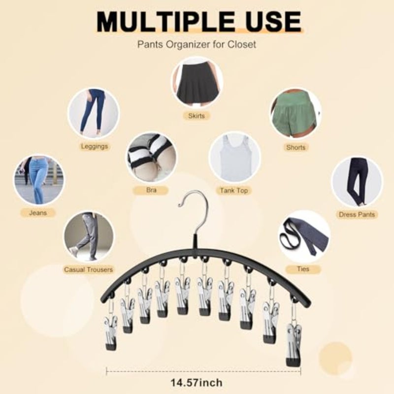 Legging Organizer for Closet, Metal Yoga Pants Hangers w/10 Clips Holds 20 Leggings, Space Saving Hanging Closet Organizer w/Rubber Coated Closet Organizers and Storage - Image 4