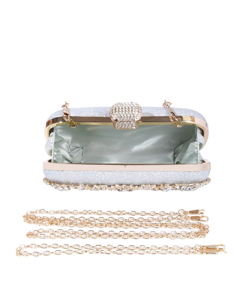 Covelin Women's Rhinestone Decorated Evening Bag, Tote Shoulder Crossbody Handbag with Chain (Silver) - Image 5