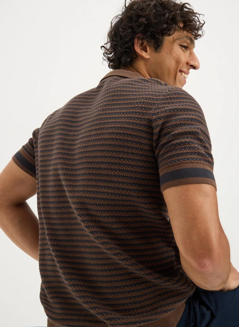 Matalan Brown Stripe Knitted Polo Shirt