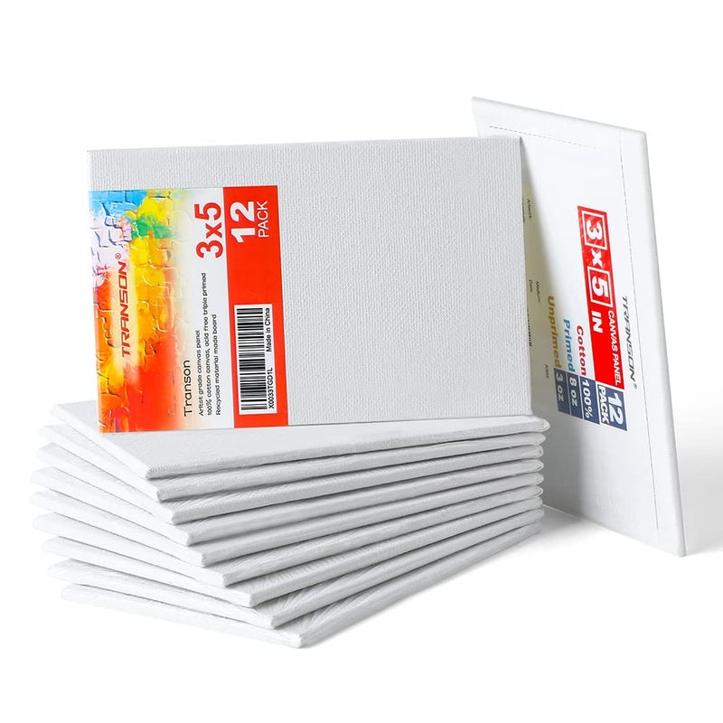 كانفاس فنان ترانسون 3x5 للرسم لوح MDF مجموعة 12 قطعة خالية من التشوهات ومعدة مسبقاً