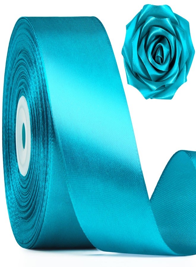 Mauproy 1-1/2 Inch Wide Peacock Blue Satin Ribbon, 50 Yards Turquoise Solid Polyester Fabric Ribbon for Roses Making, Gift Wrapping, Flower Bouquets, Wedding Decorations, Handmade Crafts - Image 1