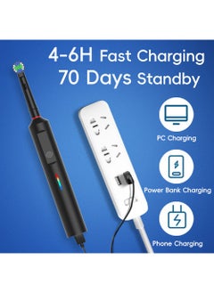 Generic Rotating Electric Toothbrush, 3 Modes USB Fast Rechargeable Rotary Electric Toothbrush with Timer, Travel Case and 2 Brush Heads  - Image 3