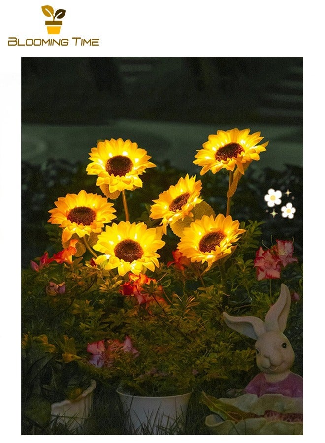 BLOOMING TIME Two Sets Sf Solar Sunflower Pile Lanterns, Outdoor Garden Lights, Three-Headed Artificial Flowers, LED Garden Decoration Lights, Lawn Lights - Image 1