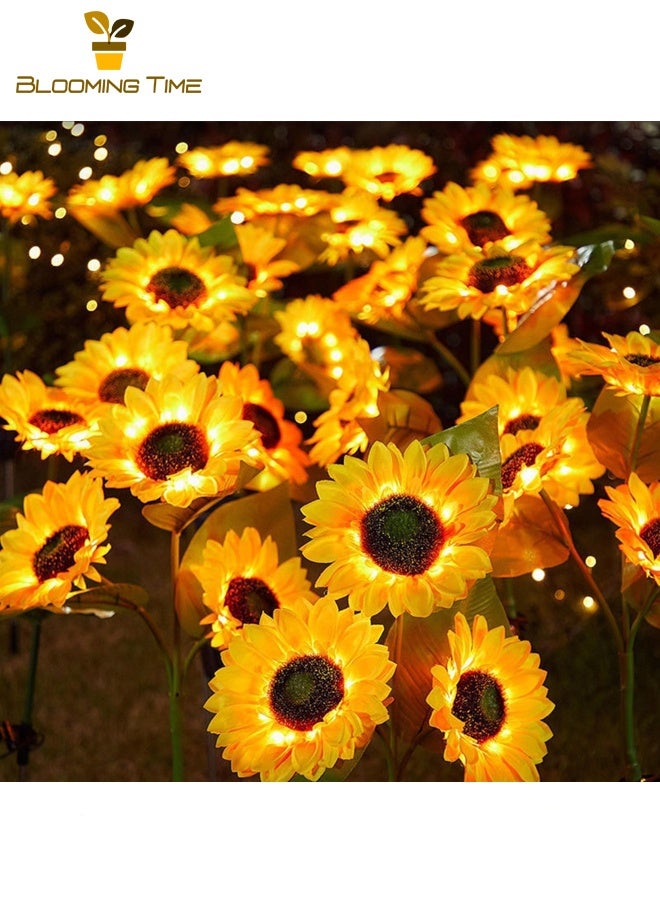 BLOOMING TIME Two Sets Sf Solar Sunflower Pile Lanterns, Outdoor Garden Lights, Three-Headed Artificial Flowers, LED Garden Decoration Lights, Lawn Lights - Image 2