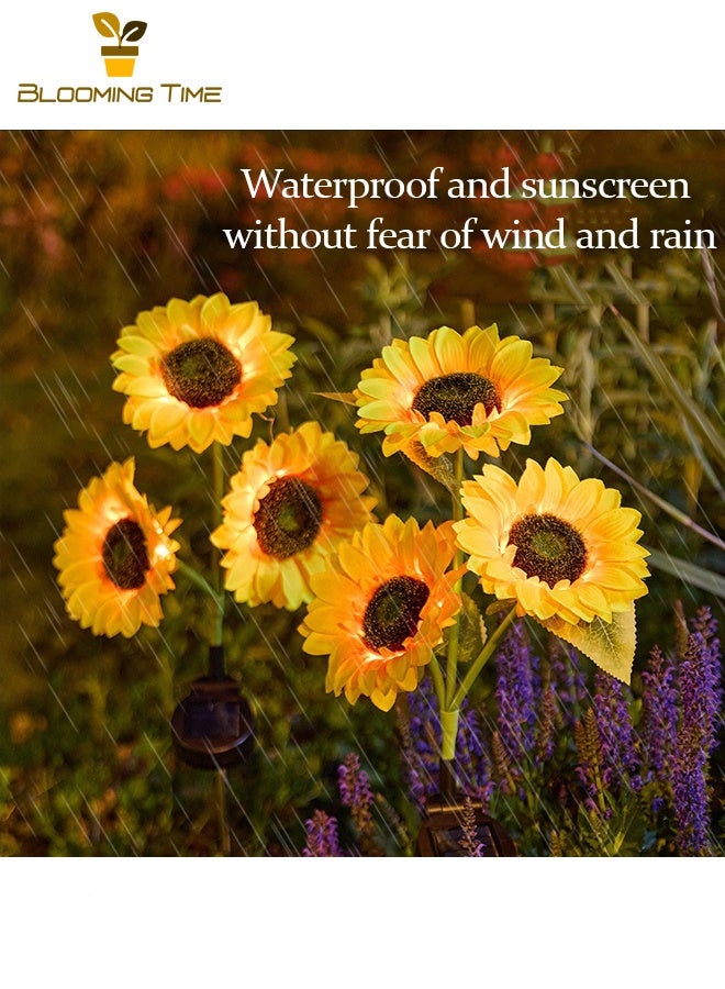 BLOOMING TIME Two Sets Sf Solar Sunflower Pile Lanterns, Outdoor Garden Lights, Three-Headed Artificial Flowers, LED Garden Decoration Lights, Lawn Lights - Image 3