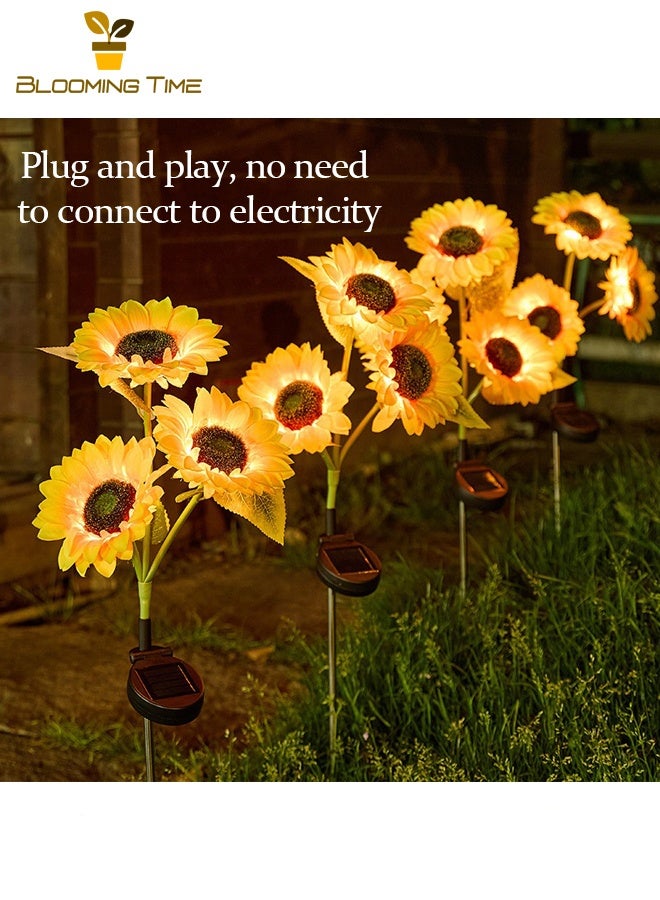 BLOOMING TIME Two Sets Sf Solar Sunflower Pile Lanterns, Outdoor Garden Lights, Three-Headed Artificial Flowers, LED Garden Decoration Lights, Lawn Lights - Image 4