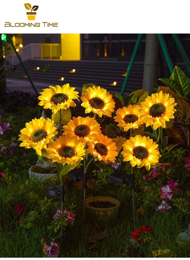 BLOOMING TIME Two Sets Sf Solar Sunflower Pile Lanterns, Outdoor Garden Lights, Three-Headed Artificial Flowers, LED Garden Decoration Lights, Lawn Lights - Image 5