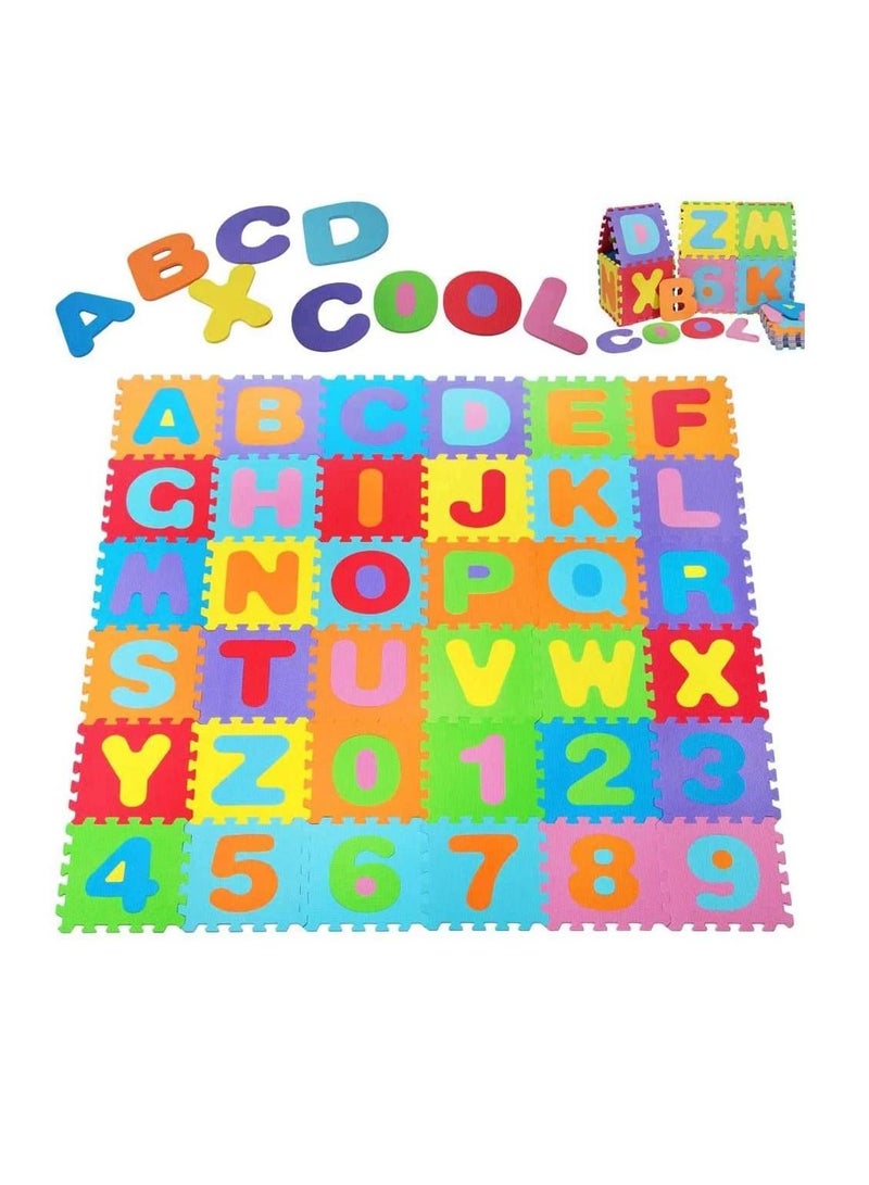 إيفا 36 قطعة من سجادة اللعب المصنوعة من الفوم للأطفال والبلاط المتشابك للأرضيات مع مجموعة ألعاب ألغاز الأبجدية والأرقام متعددة الألوان - Image 1