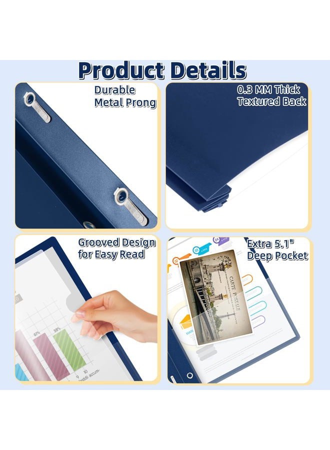Hautoco 5 Pack Plastic Report Covers with 3 Prongs Fasteners Clear Front Resume Portfolio Folder for 8.5x11 Letter Size Paper, Presentation Document Report Cover for School Office Business, Navy Blue - Image 3