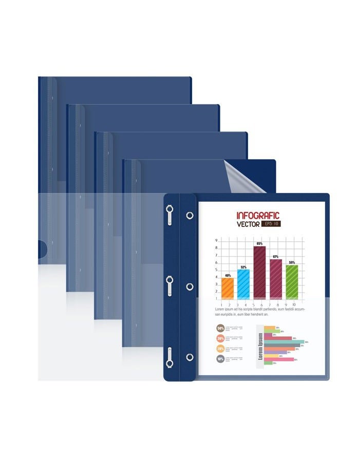Hautoco 5 Pack Plastic Report Covers with 3 Prongs Fasteners Clear Front Resume Portfolio Folder for 8.5x11 Letter Size Paper, Presentation Document Report Cover for School Office Business, Navy Blue - Image 1