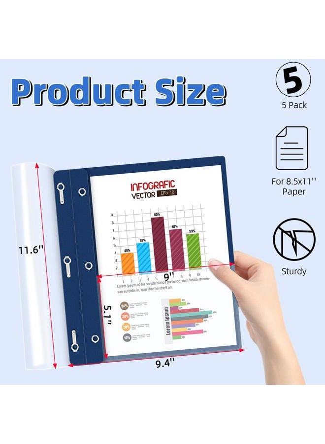 Hautoco 5 Pack Plastic Report Covers with 3 Prongs Fasteners Clear Front Resume Portfolio Folder for 8.5x11 Letter Size Paper, Presentation Document Report Cover for School Office Business, Navy Blue - Image 2