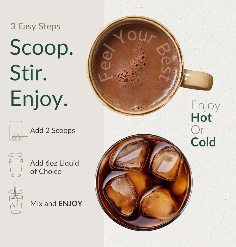 BiOptimizers Mushroom Coffee Alternative  Chocolate Drink  Lions Mane Chaga Reishi  Collagen Peptides for Focus Energy  Gut Health  Adaptogenic Mushrooms  MCT Powder  30 Servings - Image 5