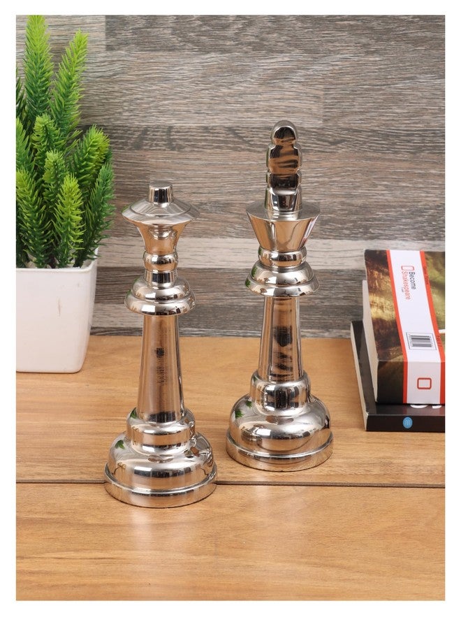 Decor de Maison Brings Handcrafted Chess King Queen Small - Set Decorative Showpiece|chess pieces for home decor|Sculpture for Livingroom, Drawingroom, Office, Table, Desk & Shelf In Silver (6x6x14cm) - Image 1