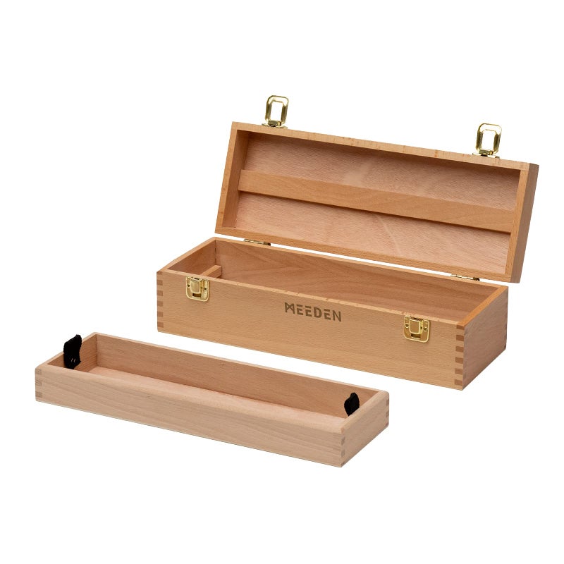 MEEDEN Medium Art Supply Storage Box - Multi-Function Solid Beech Wooden Chest/Art Tool Box with Lift Out Trays for Paint Brush, Pencil, Pastel, and More Art Supplies 14-1/5"W Ã— 5-1/8"D Ã— 4-1/3"H - Image 1