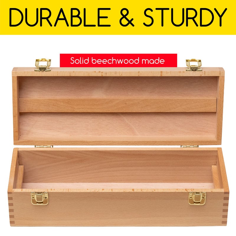 MEEDEN Medium Art Supply Storage Box - Multi-Function Solid Beech Wooden Chest/Art Tool Box with Lift Out Trays for Paint Brush, Pencil, Pastel, and More Art Supplies 14-1/5"W Ã— 5-1/8"D Ã— 4-1/3"H - Image 3
