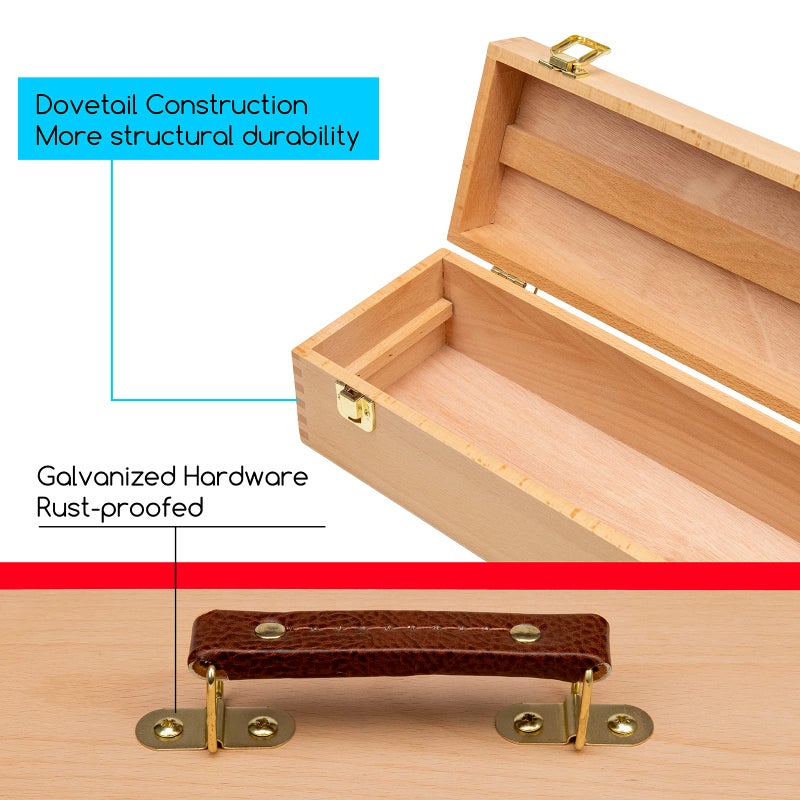 MEEDEN Medium Art Supply Storage Box - Multi-Function Solid Beech Wooden Chest/Art Tool Box with Lift Out Trays for Paint Brush, Pencil, Pastel, and More Art Supplies 14-1/5"W Ã— 5-1/8"D Ã— 4-1/3"H - Image 4