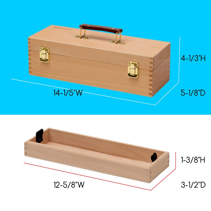 MEEDEN Medium Art Supply Storage Box - Multi-Function Solid Beech Wooden Chest/Art Tool Box with Lift Out Trays for Paint Brush, Pencil, Pastel, and More Art Supplies 14-1/5"W Ã— 5-1/8"D Ã— 4-1/3"H - Image 2