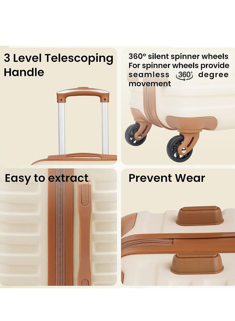 Coollife Suitcase Trolley Carry On Hand Cabin Luggage Hard Shell Travel Bag Lightweight with TSA Lock,The Suitcase Included 1pcs Travel Bag and 1pcs Toiletry Bag (White/Brown, 24 Inch Luggage Set) - Image 4