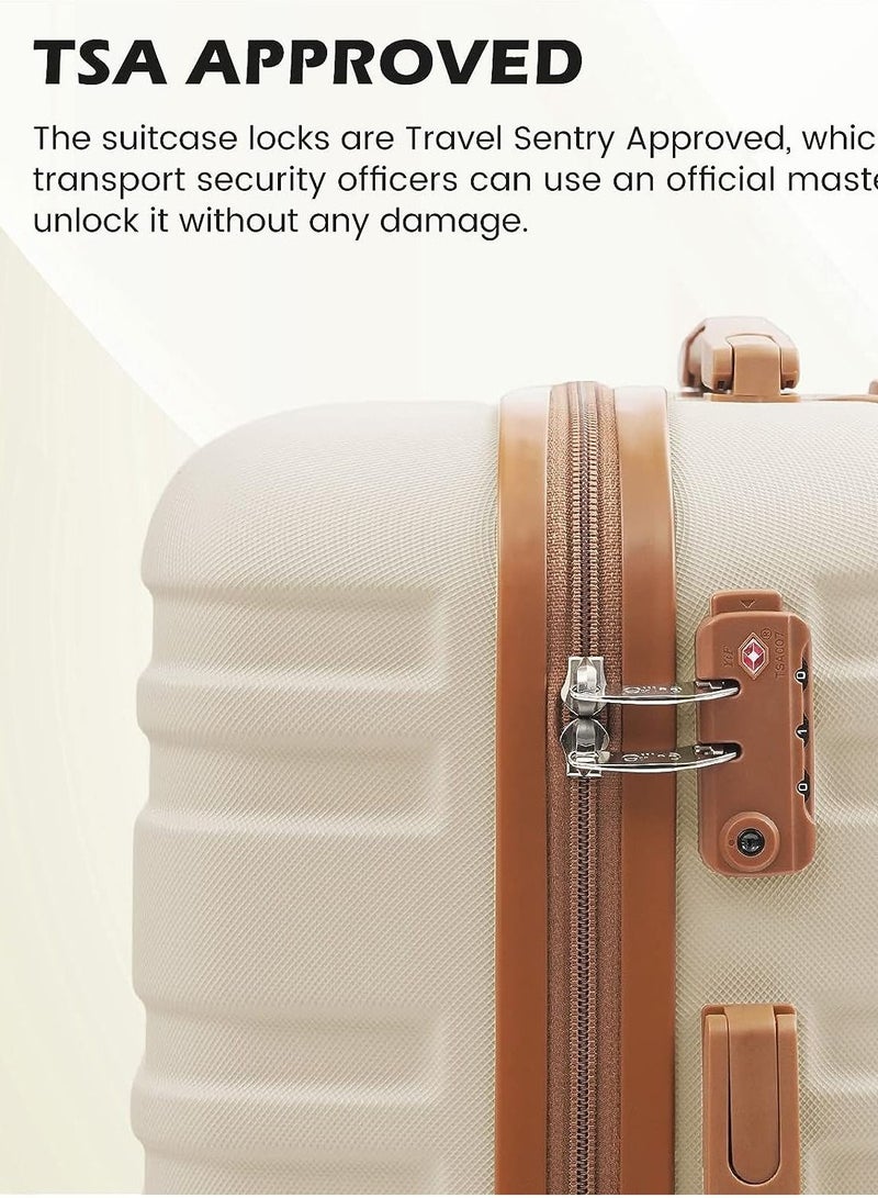 Coollife Suitcase Trolley Carry On Hand Cabin Luggage Hard Shell Travel Bag Lightweight with TSA Lock,The Suitcase Included 1pcs Travel Bag and 1pcs Toiletry Bag (White/Brown, 24 Inch Luggage Set) - Image 3