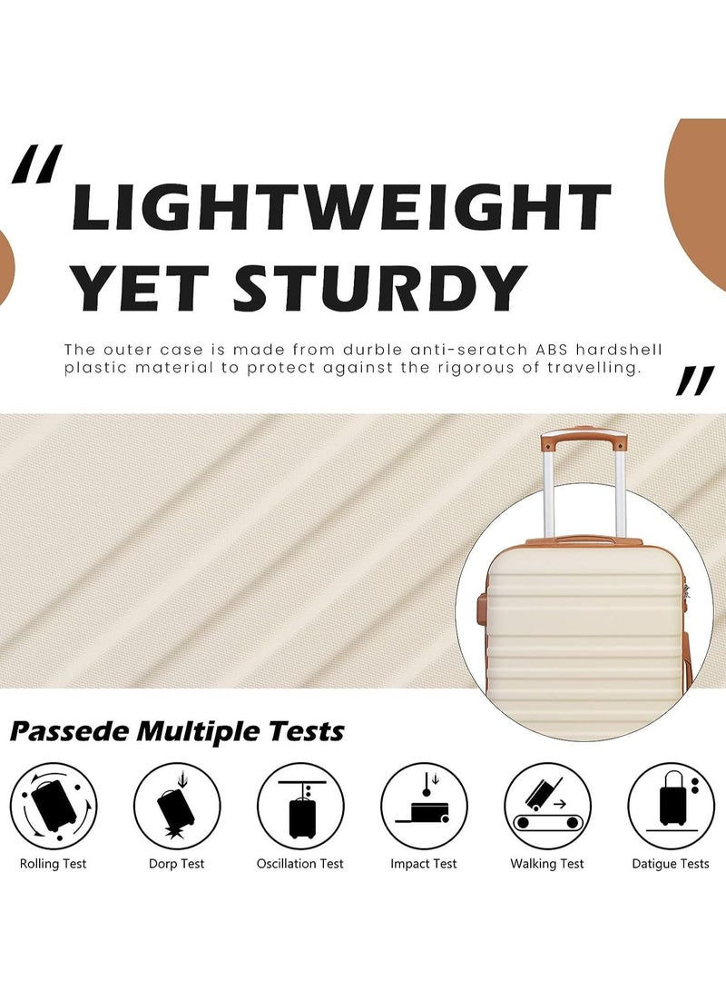 Coollife Suitcase Trolley Carry On Hand Cabin Luggage Hard Shell Travel Bag Lightweight with TSA Lock,The Suitcase Included 1pcs Travel Bag and 1pcs Toiletry Bag (White/Brown, 24 Inch Luggage Set) - Image 2